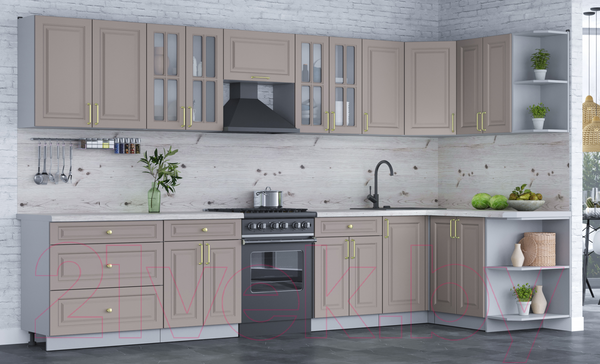 Изображение товара Кухонный гарнитур Интерлиния Мила Шато 1.5x3.6 правая (луна/луна/бискайская сосна)