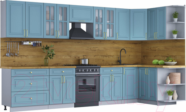 Изображение товара Кухонный гарнитур Интерлиния Мила Шато 1.5x3.6 правая (океан/океан/дуб бунратти)