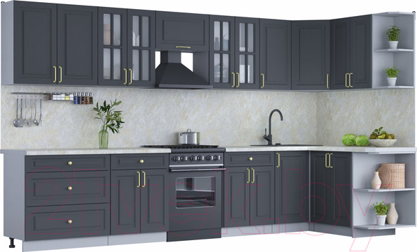 Изображение товара Кухонный гарнитур Интерлиния Мила Шато 1.5x3.6 правая (пепел/пепел/опал светлый)