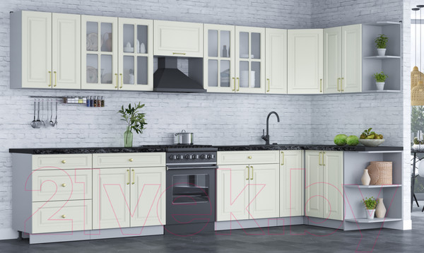 Изображение товара Кухонный гарнитур Интерлиния Мила Шато 1.5x3.7 правая (белый/белый/кастилло темный)