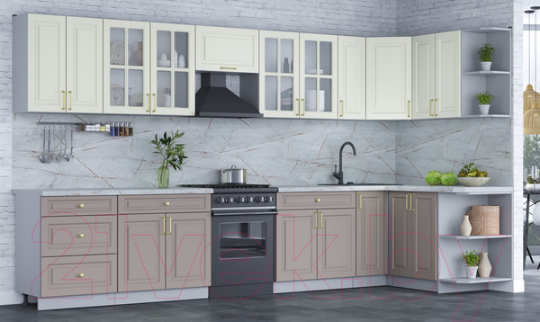 Изображение товара Кухонный гарнитур Интерлиния Мила Шато 1.5x3.7 правая (белый/луна/серый каспий)