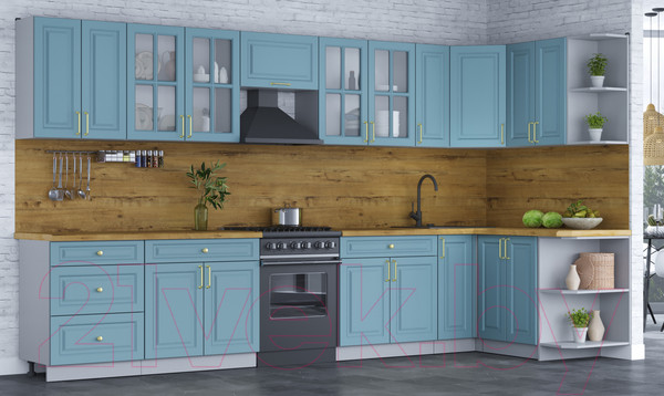 Изображение товара Кухонный гарнитур Интерлиния Мила Шато 1.5x3.7 правая (океан/океан/дуб бунратти)