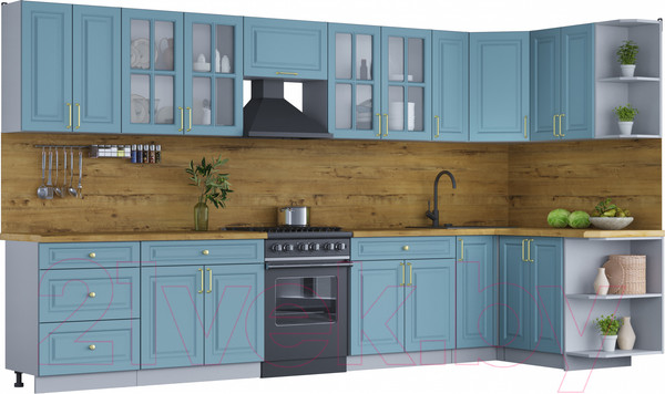 Изображение товара Кухонный гарнитур Интерлиния Мила Шато 1.5x3.7 правая (океан/океан/дуб бунратти)