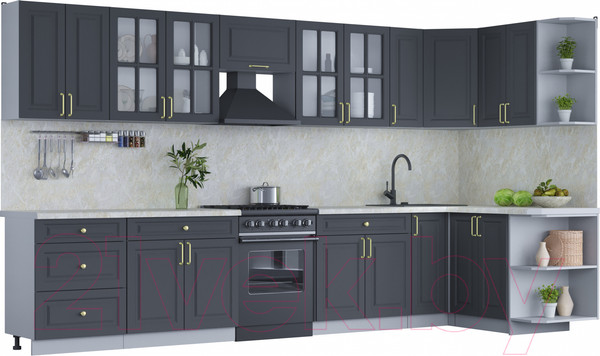 Изображение товара Кухонный гарнитур Интерлиния Мила Шато 1.5x3.7 правая (пепел/пепел/опал светлый)