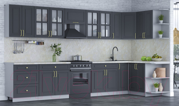 Изображение товара Кухонный гарнитур Интерлиния Мила Шато 1.5x3.7 правая (пепел/пепел/опал светлый)