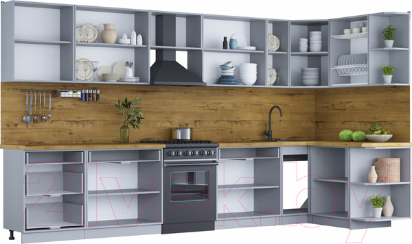 Изображение товара Кухонный гарнитур Интерлиния Мила Шато 1.5x3.7 правая (пепел/пепел/опал светлый)