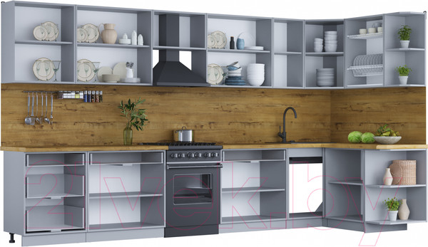 Изображение товара Кухонный гарнитур Интерлиния Мила Шато 1.5x3.8 правая (пепел/пепел/опал светлый)