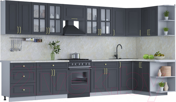 Изображение товара Кухонный гарнитур Интерлиния Мила Шато 1.5x3.8 правая (пепел/пепел/опал светлый)