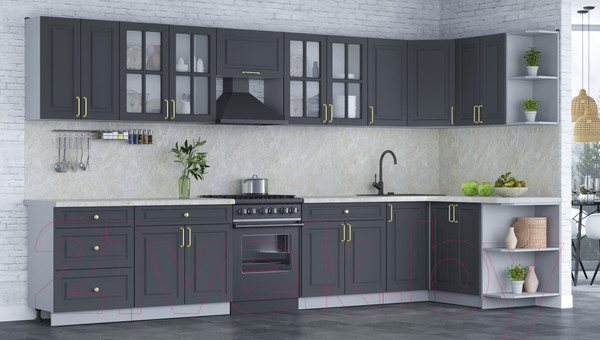 Изображение товара Кухонный гарнитур Интерлиния Мила Шато 1.5x3.8 правая (пепел/пепел/опал светлый)