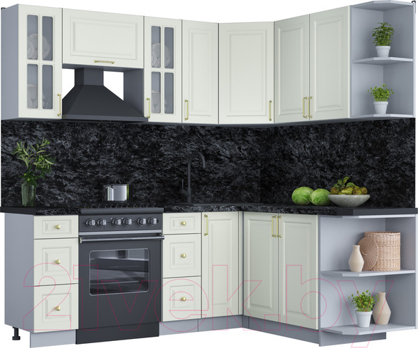 Изображение товара Кухонный гарнитур Интерлиния Мила Шато 1.7x2.1 правая (белый/белый/кастилло темный)