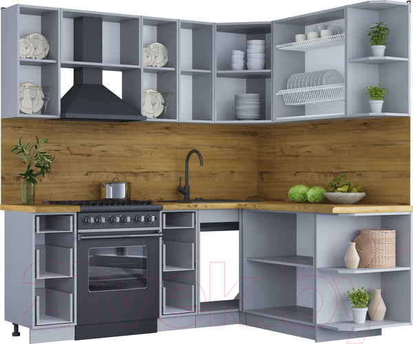 Изображение товара Кухонный гарнитур Интерлиния Мила Шато 1.7x2.1 правая (белый/белый/кастилло темный)