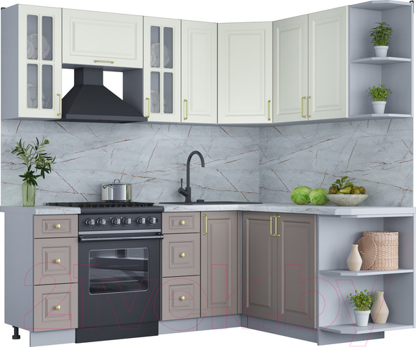 Изображение товара Кухонный гарнитур Интерлиния Мила Шато 1.7x2.1 правая (белый/луна/серый каспий)