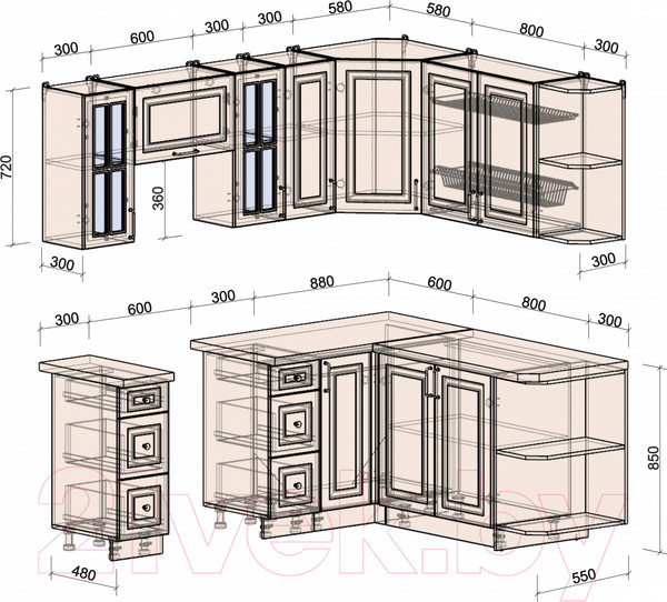 Изображение товара Кухонный гарнитур Интерлиния Мила Шато 1.7x2.1 правая (белый/мята/бискайская сосна)