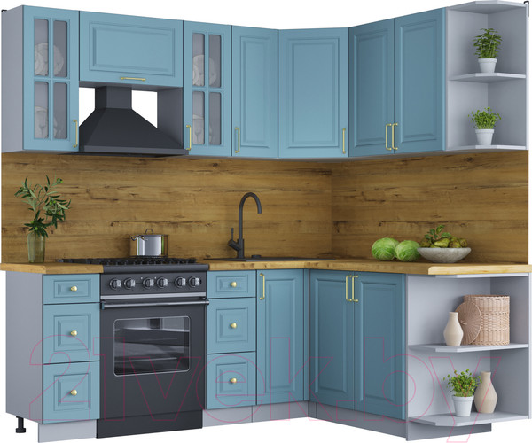 Изображение товара Кухонный гарнитур Интерлиния Мила Шато 1.7x2.1 правая (океан/океан/дуб бунратти)