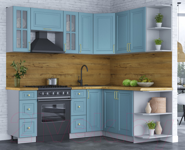 Изображение товара Кухонный гарнитур Интерлиния Мила Шато 1.7x2.1 правая (океан/океан/дуб бунратти)