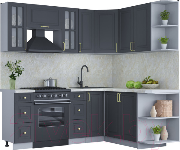 Изображение товара Кухонный гарнитур Интерлиния Мила Шато 1.7x2.1 правая (пепел/пепел/опал светлый)