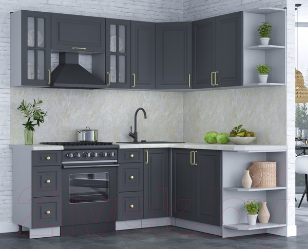 Изображение товара Кухонный гарнитур Интерлиния Мила Шато 1.7x2.1 правая (пепел/пепел/опал светлый)