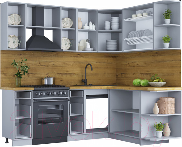 Изображение товара Кухонный гарнитур Интерлиния Мила Шато 1.7x2.2 правая (белый/белый/кастилло темный)