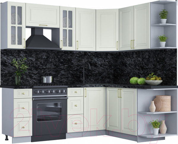 Изображение товара Кухонный гарнитур Интерлиния Мила Шато 1.7x2.2 правая (белый/белый/кастилло темный)