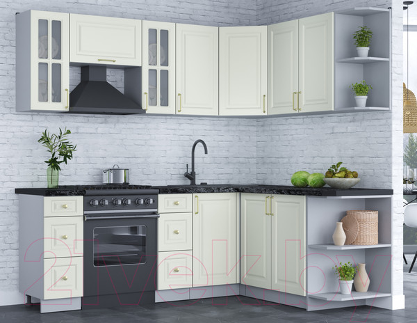 Изображение товара Кухонный гарнитур Интерлиния Мила Шато 1.7x2.2 правая (белый/белый/кастилло темный)