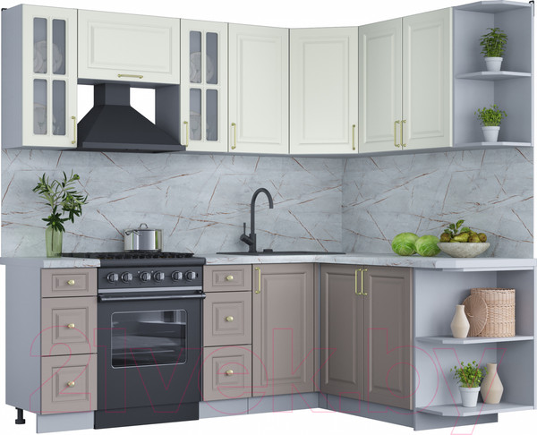 Изображение товара Кухонный гарнитур Интерлиния Мила Шато 1.7x2.2 правая (белый/луна/серый каспий)