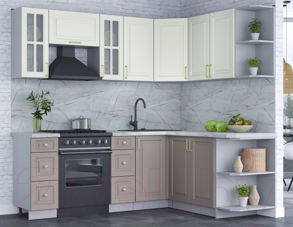 Изображение товара Кухонный гарнитур Интерлиния Мила Шато 1.7x2.2 правая (белый/луна/серый каспий)