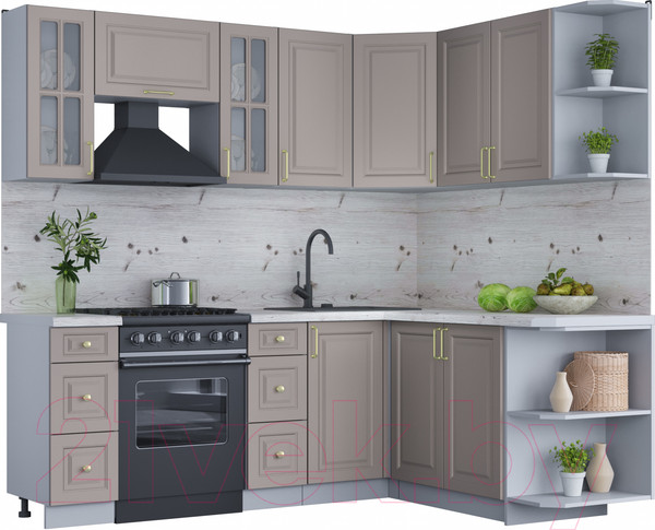 Изображение товара Кухонный гарнитур Интерлиния Мила Шато 1.7x2.2 правая (луна/луна/бискайская сосна)