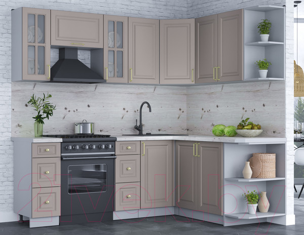 Изображение товара Кухонный гарнитур Интерлиния Мила Шато 1.7x2.2 правая (луна/луна/бискайская сосна)