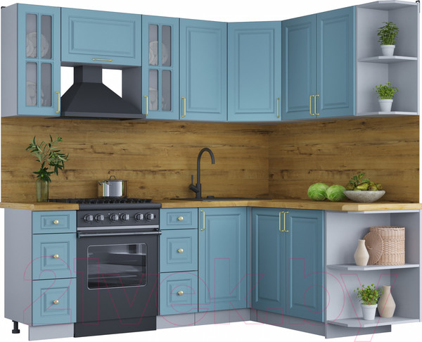 Изображение товара Кухонный гарнитур Интерлиния Мила Шато 1.7x2.2 правая (океан/океан/дуб бунратти)
