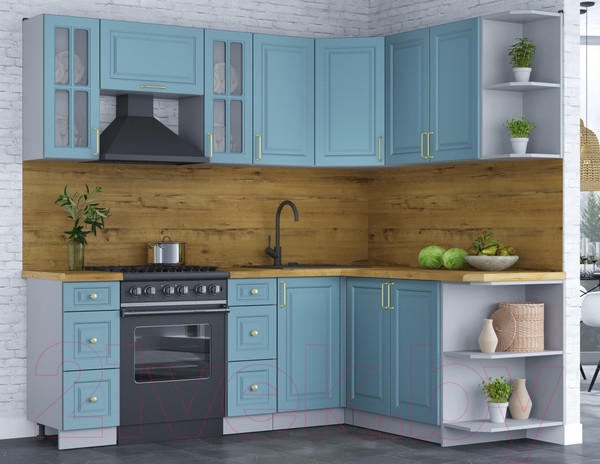 Изображение товара Кухонный гарнитур Интерлиния Мила Шато 1.7x2.2 правая (океан/океан/дуб бунратти)