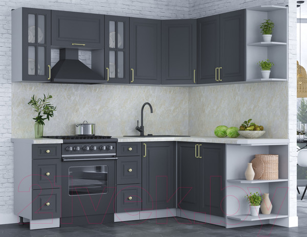 Изображение товара Кухонный гарнитур Интерлиния Мила Шато 1.7x2.2 правая (пепел/пепел/опал светлый)