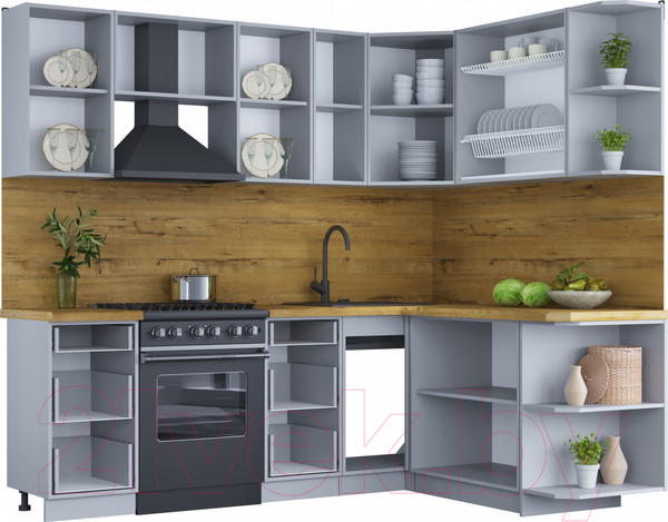 Изображение товара Кухонный гарнитур Интерлиния Мила Шато 1.7x2.3 правая (белый/белый/кастилло темный)