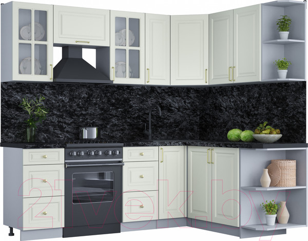 Изображение товара Кухонный гарнитур Интерлиния Мила Шато 1.7x2.3 правая (белый/белый/кастилло темный)