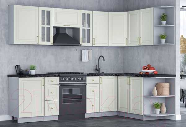 Изображение товара Кухонный гарнитур Интерлиния Мила Шато 1.7x2.7 правая (белый/белый/кастилло темный)