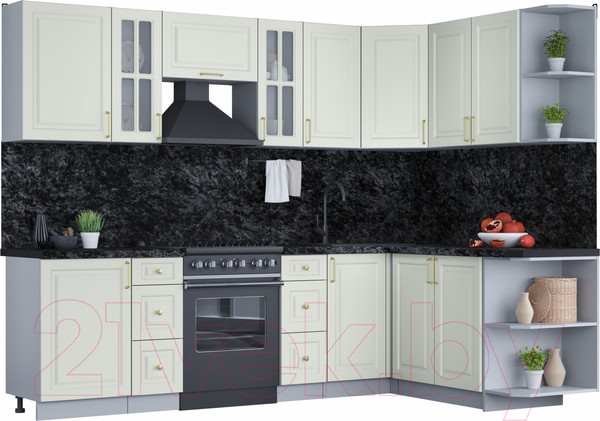 Изображение товара Кухонный гарнитур Интерлиния Мила Шато 1.7x2.7 правая (белый/белый/кастилло темный)