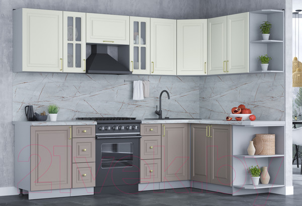 Изображение товара Кухонный гарнитур Интерлиния Мила Шато 1.7x2.7 правая (белый/луна/серый каспий)