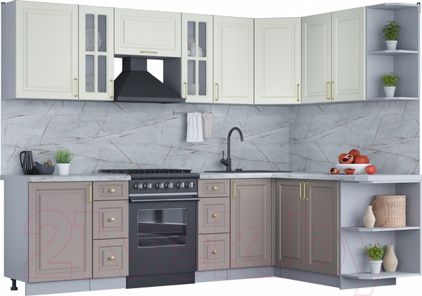 Изображение товара Кухонный гарнитур Интерлиния Мила Шато 1.7x2.7 правая (белый/луна/серый каспий)