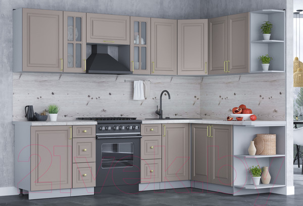 Изображение товара Кухонный гарнитур Интерлиния Мила Шато 1.7x2.7 правая (луна/луна/бискайская сосна)