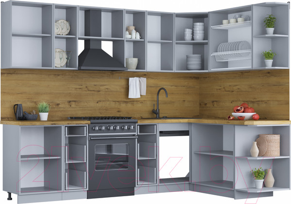 Изображение товара Кухонный гарнитур Интерлиния Мила Шато 1.7x2.7 правая (луна/луна/бискайская сосна)