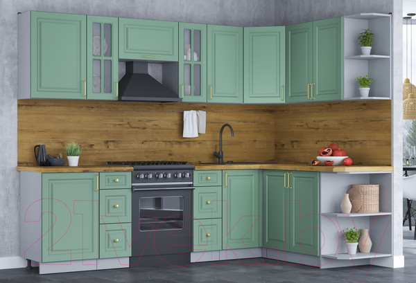 Изображение товара Кухонный гарнитур Интерлиния Мила Шато 1.7x2.7 правая (мята/мята/дуб бунратти)