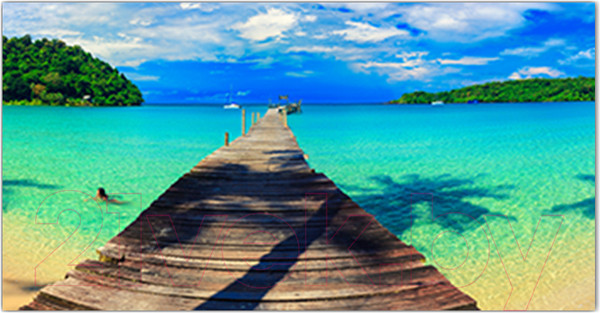 Изображение товара Фотофасад Arthata Пляж, пальмы, море / FotoSetka-300-117 (300x156)