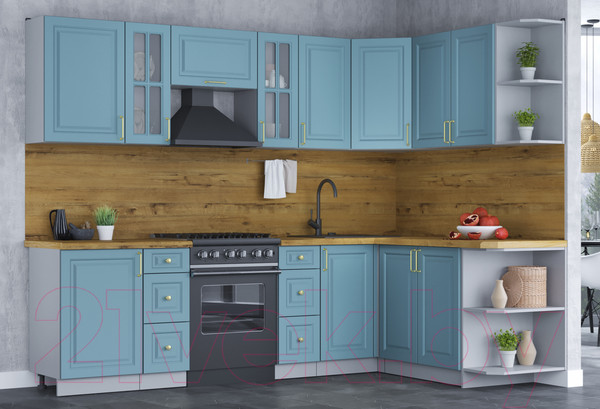 Изображение товара Кухонный гарнитур Интерлиния Мила Шато 1.7x2.7 правая (океан/океан/дуб бунратти)