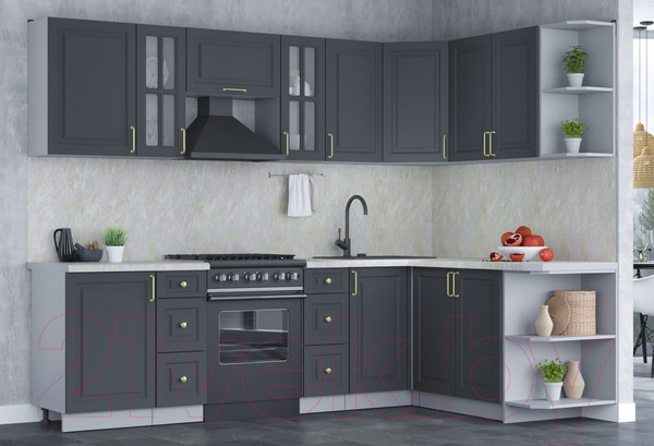 Изображение товара Кухонный гарнитур Интерлиния Мила Шато 1.7x2.7 правая (пепел/пепел/опал светлый)