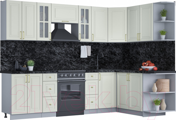 Изображение товара Кухонный гарнитур Интерлиния Мила Шато 1.7x2.8 правая (белый/белый/кастилло темный)