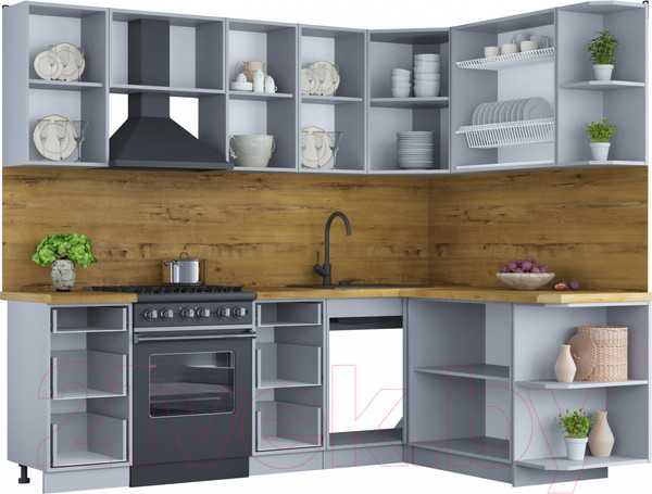 Изображение товара Кухонный гарнитур Интерлиния Мила Шато 1.7x2.4 правая (мята/мята/дуб бунратти)