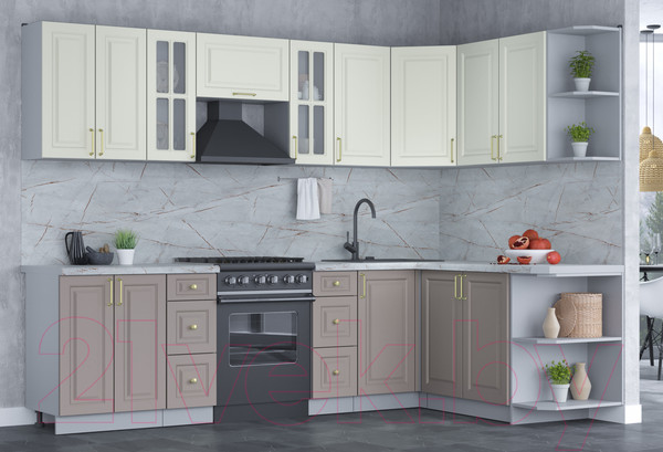 Изображение товара Кухонный гарнитур Интерлиния Мила Шато 1.7x2.8 правая (белый/луна/серый каспий)