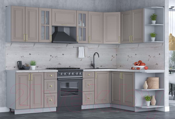 Изображение товара Кухонный гарнитур Интерлиния Мила Шато 1.7x2.8 правая (луна/луна/бискайская сосна)