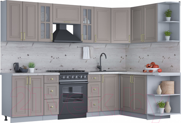 Изображение товара Кухонный гарнитур Интерлиния Мила Шато 1.7x2.8 правая (луна/луна/бискайская сосна)