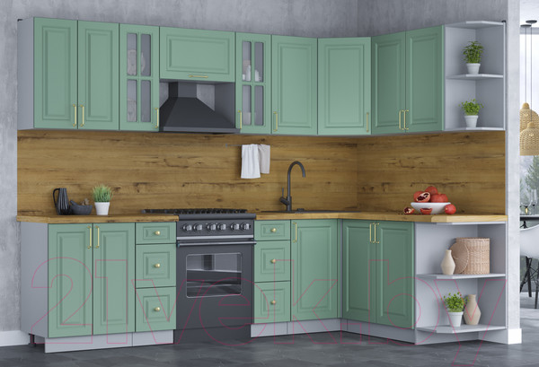 Изображение товара Кухонный гарнитур Интерлиния Мила Шато 1.7x2.8 правая (мята/мята/дуб бунратти)