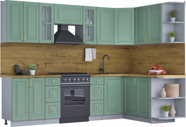 Изображение товара Кухонный гарнитур Интерлиния Мила Шато 1.7x2.8 правая (мята/мята/дуб бунратти)